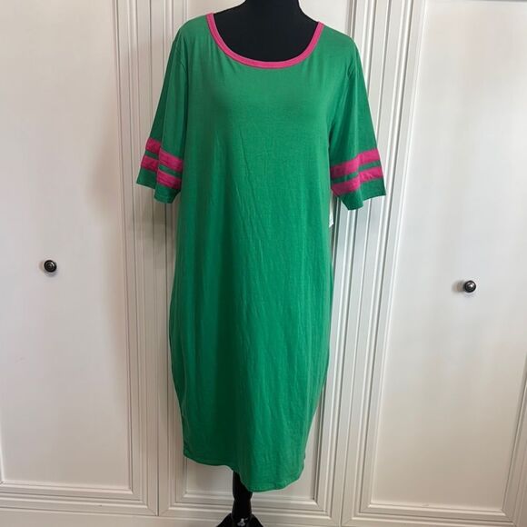 LuLaRoe Julia Green Casual Short Sleeve Dress Plus Size 3X‎ - Picture 1 of 5